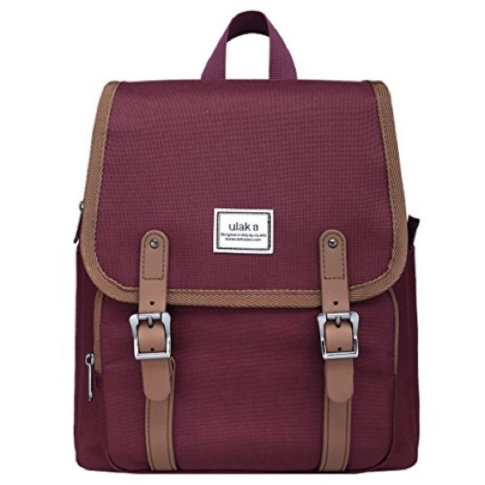 ULAK Classic Mini Backpack Burgundy and Tan Backpack